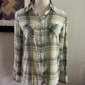 Merona Lime Green/Aqua Plaid Long Sleeve Button-down XS